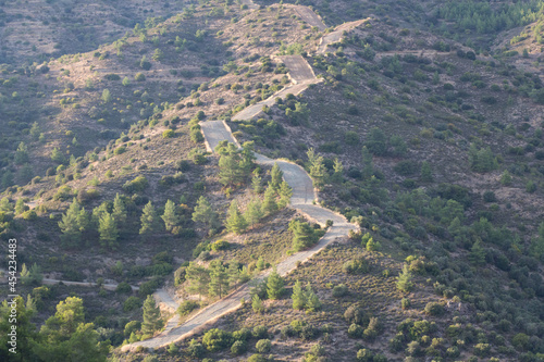Panoramic landscape. Curve countryside road in Cyprus.