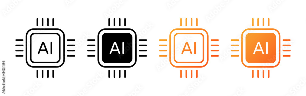 AI chip vector icons. Artificial intelligence icon or symbol set. AI ...