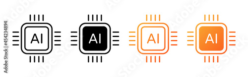 AI chip vector icons. Artificial intelligence icon or symbol set. AI artificial intelligence computer chip