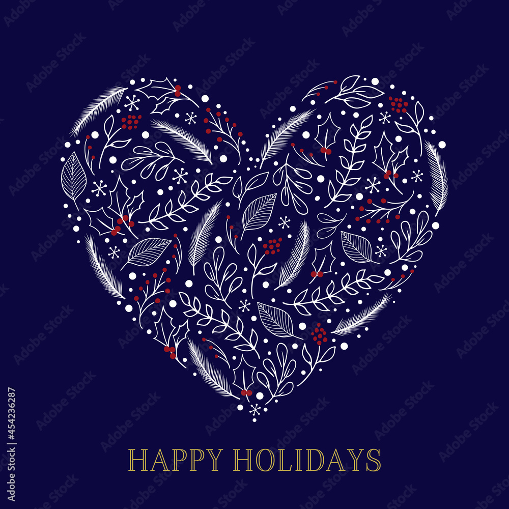 Fototapeta premium heart with ornament winter botanical illustration 