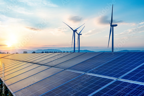 wind turbine and solar panels