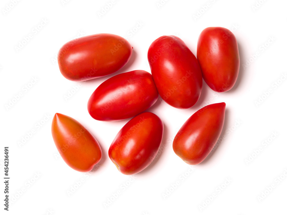 Red fresh tomatoes on a white background. Studio photography