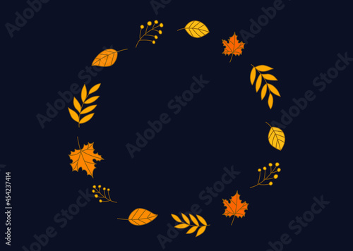 Autumn Leaves Circle Frame Template. Welcome and Decorative Fall Leaves. Vector Illustration.