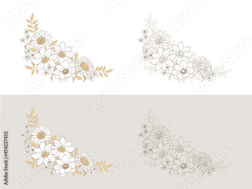 ペン画の花の飾り　ラインアート