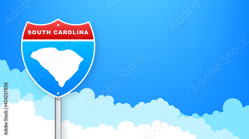 South Carolina map on road sign. Welcome to State of South Carolina. Vector illustration.