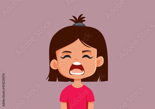 Upset Little Girl Yelling Vector Cartoon Illustration