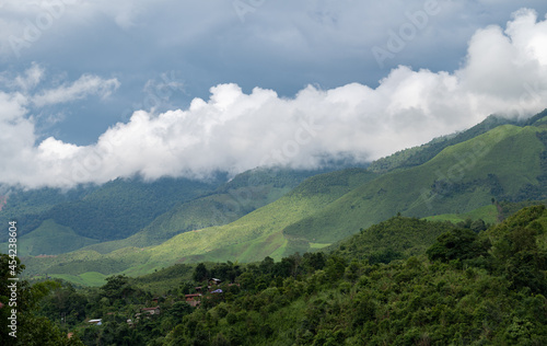 Beautiful view of forest and mountains in Sapan village a small village nestled in a forested northern valley of pure air and pristine rivers in Nan province of Thailand.