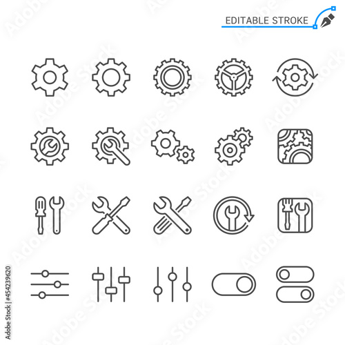Setting line icons. Editable stroke. Pixel perfect.