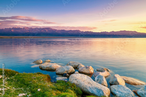 Sailimu lake landscape in Xinjiang Uygur Autonomous Region, China. photo