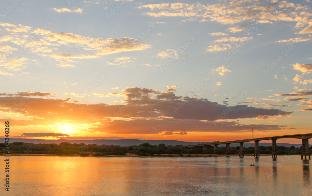sunset on the banks of the São Francisco Bahia river