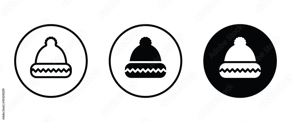 Winter hat icon button, vector, sign, symbol, logo, illustration, editable stroke, flat design style isolated on white Knit wool beanie with pompom Winter hat icon button, vector, sign, symbol, logo, illustration, editable stroke, flat design style isolated on white Knit wool beanie with pompom