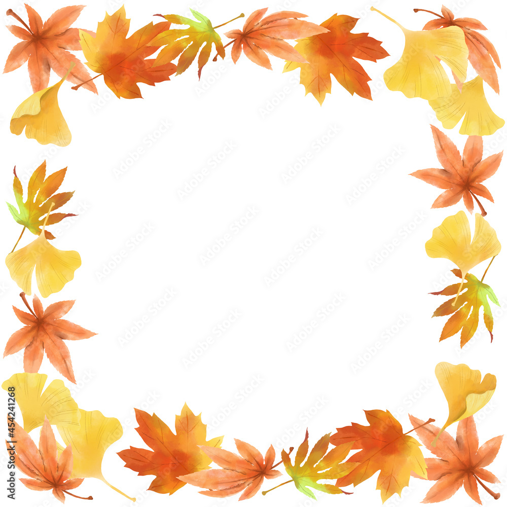 秋、紅葉の装飾素材-正方形／Autumn, autumn leaves decoration material-square
