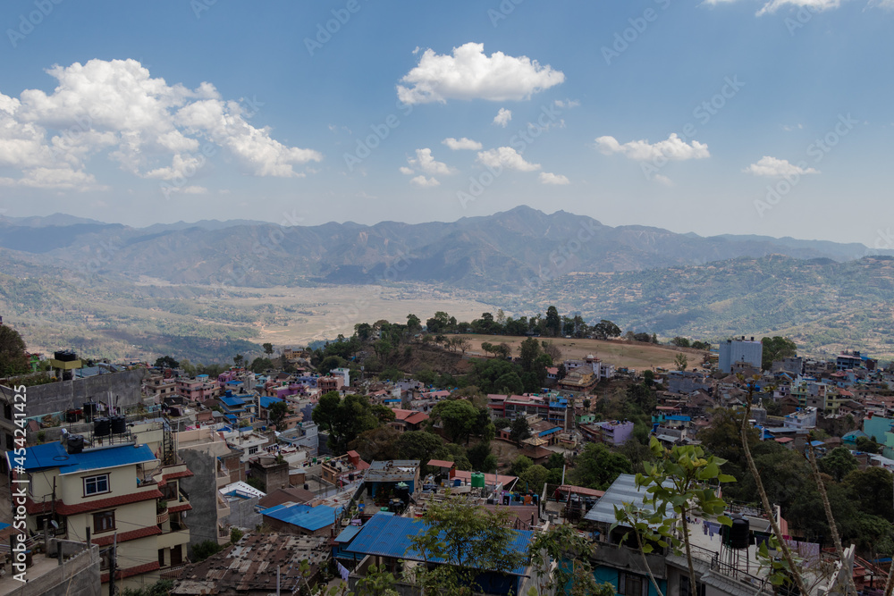 The scenic beauty landscape view of Tundikhel, Tansen and Madi Phat, Tansen from the Shreenagar Hill of Tansen, Palpa, Nepal