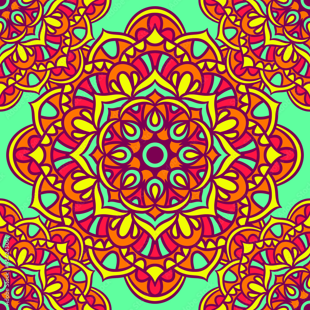 Fototapeta premium Mandala Round Ornament Seamless Pattern