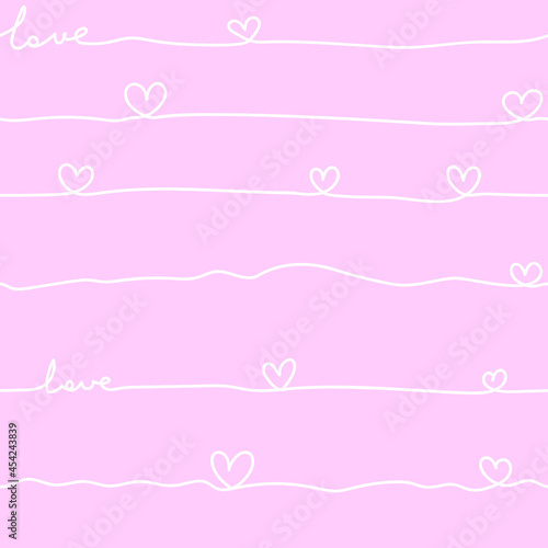 White pink pattern with doodle hearts. Valentine's Day cute paper text love. © Julia Nagovicyna