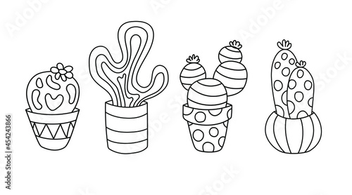 Cute isolated cactus line doodle illustration.