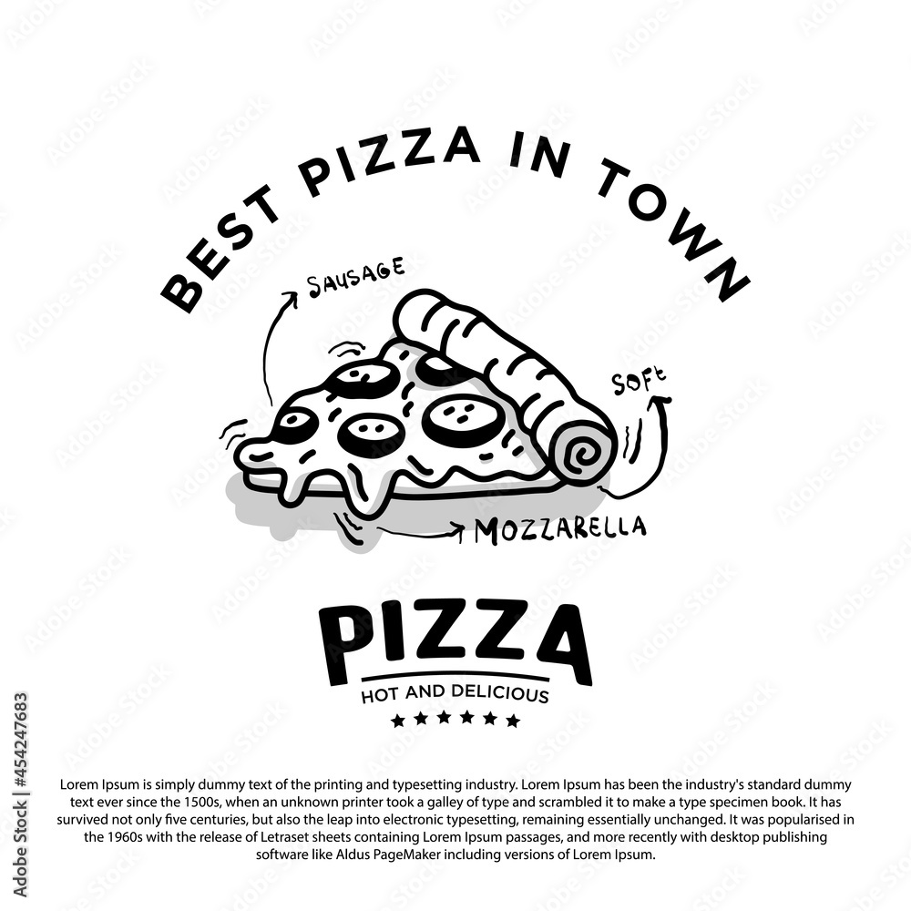 Hand drawn pizza logo concept. Simple minimalist pizza logo for your restaurant or cafe