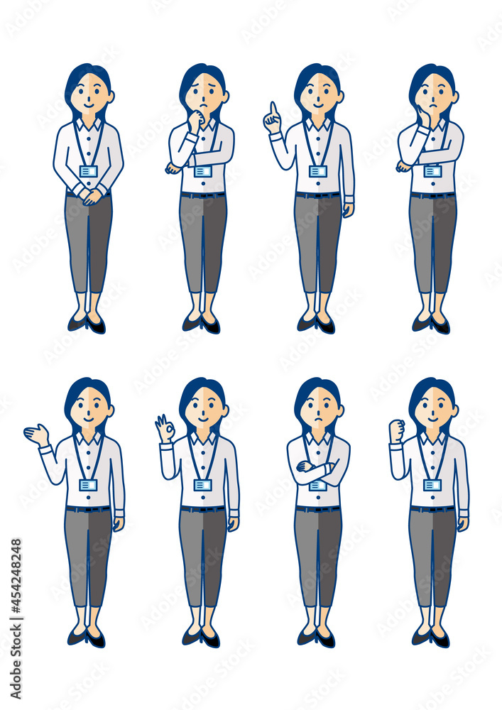 社員証を付けた女性社員の全身ポーズ Stock Vector Adobe Stock