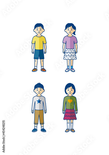 小さな男の子と女の子の全身イラスト