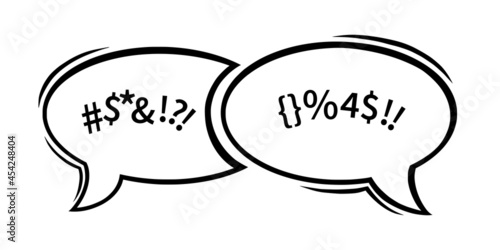 Swearing speech bubble censored with symbols. Hand drawn swear words in text dialogue to express dissatisfaction and bad mood. Vector illustration isolated in white background