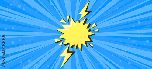 Superhero halftoned background with lightning. Contest comic design with yellow flash. Vector illustration backdrop