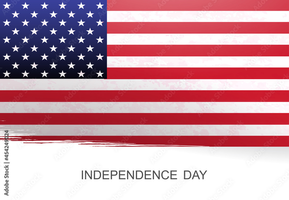 Fototapeta premium White illustration with silhouette of flag of America, memorial day.