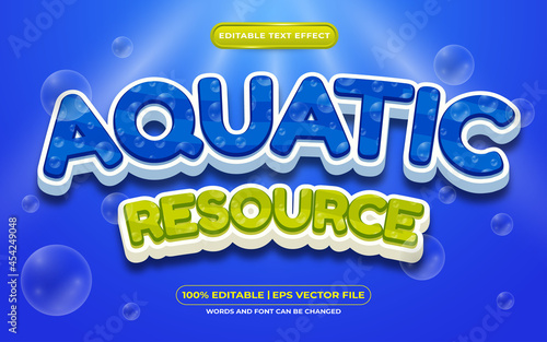 Editable text effect - aquatic resource 3d template on deep sea background