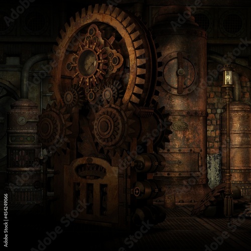 3d illustration of an fantasy background with a steam punk atmosphere 