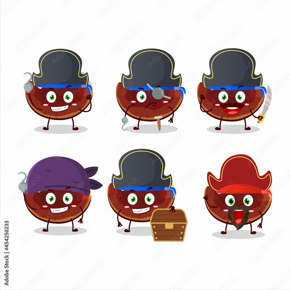 Cartoon character of lingzhi mushroom with various pirates emoticons