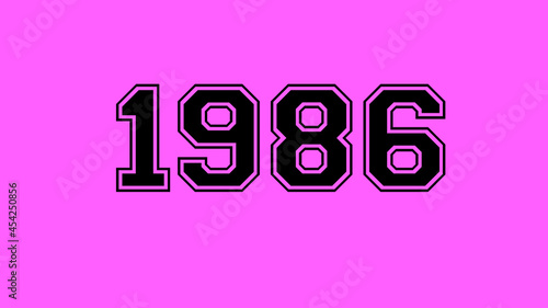 1986 number black lettering pink rose background