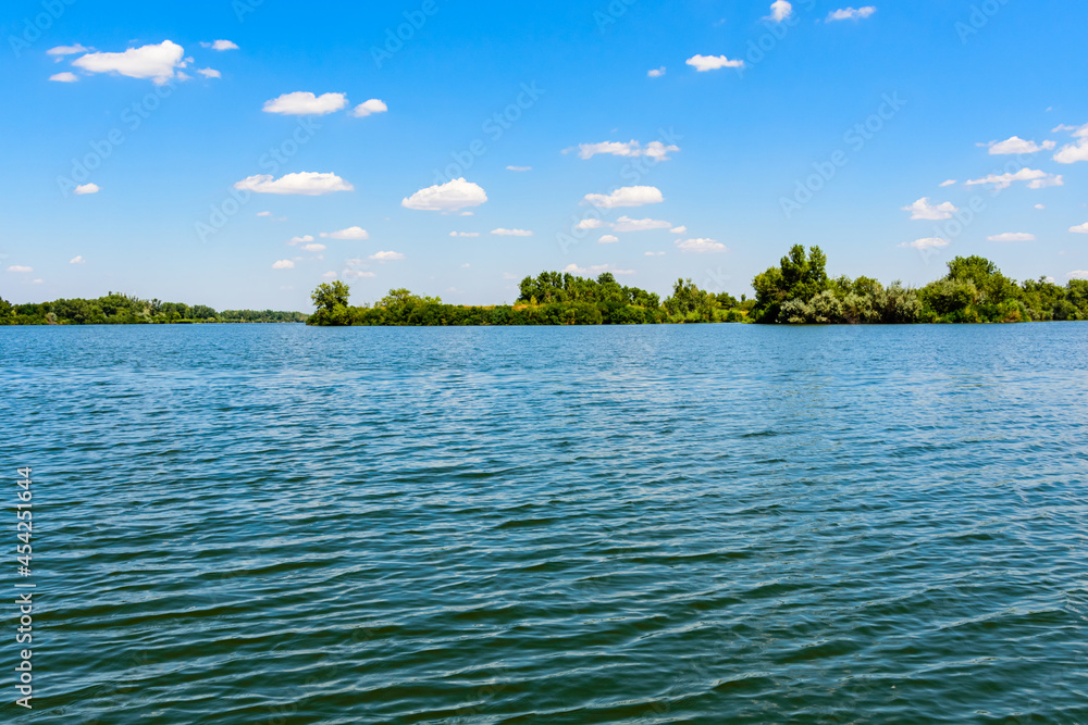 Trees at bank of the river Dnieper. Summer landscape Trees at bank of the river Dnieper. Summer landscape