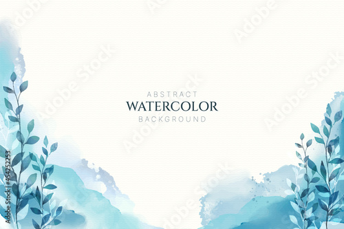 Obraz na plátně Abstract watercolor blue background with leaves, floral pattern