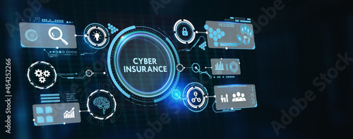 Business, Technology, Internet and network concept. virtual screen of the future and sees the inscription: Cyber insurance. 3d illustration