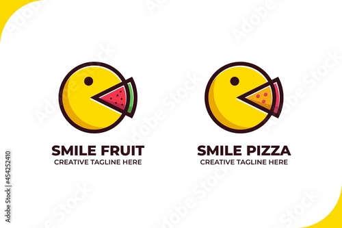 Happy Emoji Eat Food Cartoon Logo