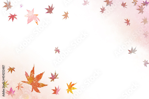 秋らしい可愛い紅葉、モミジの和風テイストな壁紙/文字入れタイトルスペース/名刺、カードの背景画像 photo