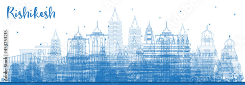 Outline Rishikesh India City Skyline with Blue Buildings.