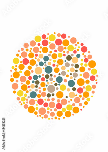 Vector graphic of Color blind test design. The Letter M cunningly hid inside an Ishihara inspired design. photo