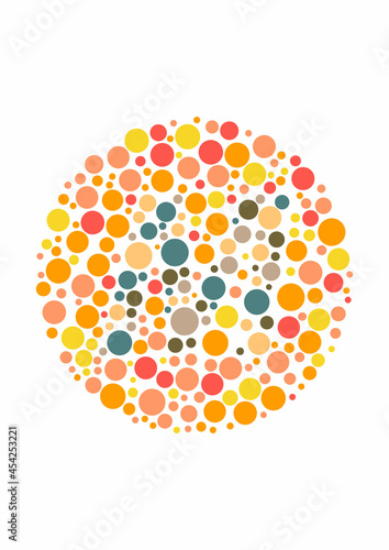 Vector graphic of Color blind test design. The Letter M cunningly hid inside an Ishihara inspired design.