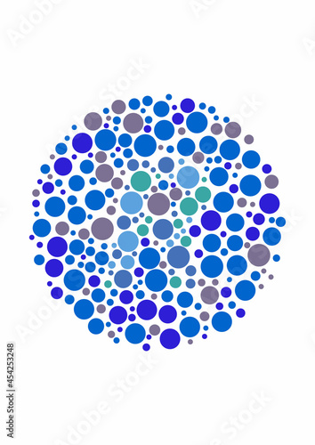 Vector graphic of Color blind test design. The Letter R cunningly hid inside an Ishihara inspired design.