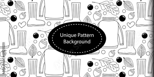 Autumn pattern background. For textile, wrapping paper, packaging. Vector pattern.outline autumn