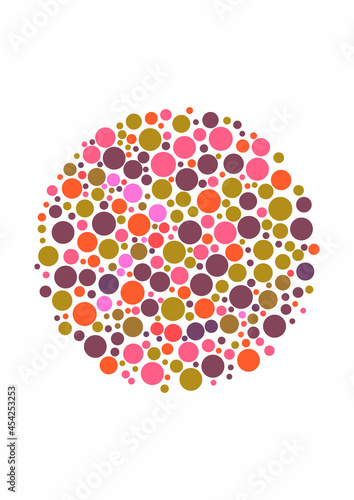 Vector graphic of Color blind test design. The wave line cunningly hid inside an Ishihara inspired design. A color blindness test shaped color test plate with the wave line.