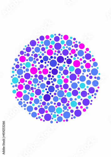 Vector graphic of Color blind test design. The Letter T cunningly hid inside an Ishihara inspired design.