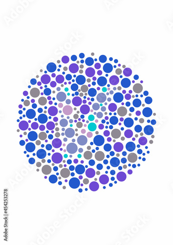 Vector graphic of Color blind test design. The Letter V cunningly hid inside an Ishihara inspired design.