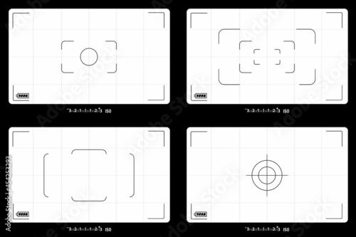 Photo camera viewfinder. Photography ui zoom, adjustment focus frame and digital viewfinder. Recorder cam display, rec viewfinder screen or movie 