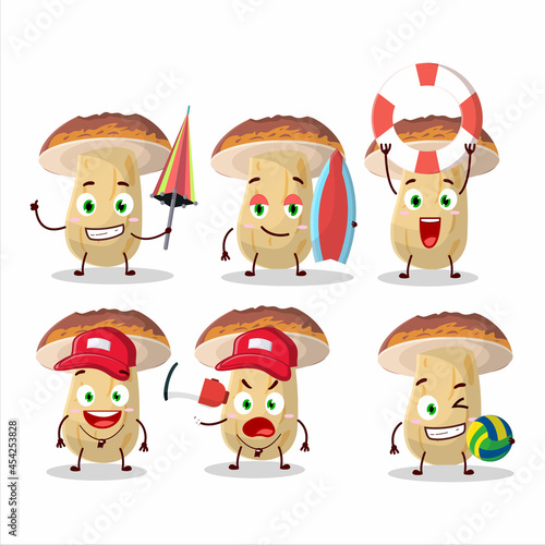 Happy Face new cep mushroom cartoon character playing on a beach