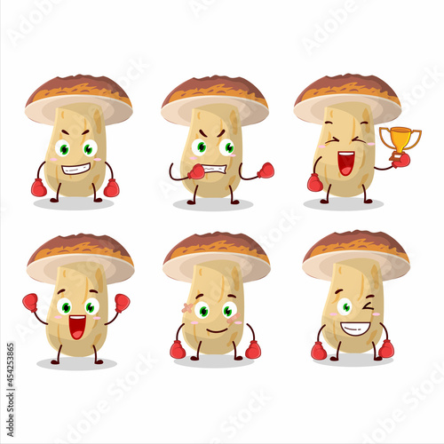 A sporty new cep mushroom boxing athlete cartoon mascot design