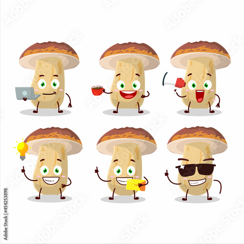 New cep mushroom cartoon character with various types of business emoticons