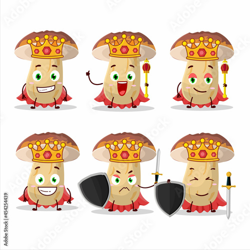 A Charismatic King new cep mushroom cartoon character wearing a gold crown