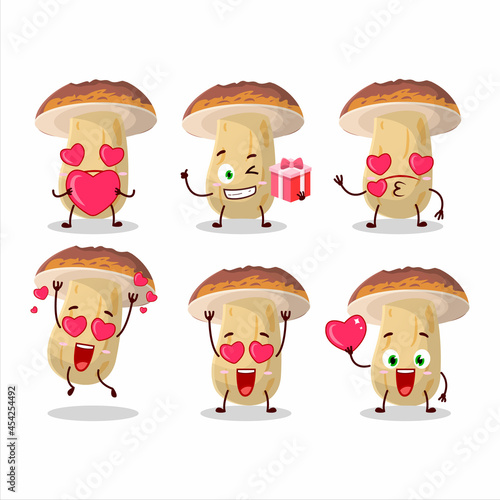 New cep mushroom cartoon character with love cute emoticon