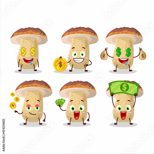 New cep mushroom cartoon character with cute emoticon bring money